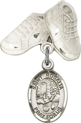 Sterling Silver Baby Boots St. Rosalia Baby Badge - Engravable