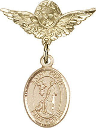 14kt Gold Filled Small Angel w/Wings St. Roch Baby Badge - Engravable