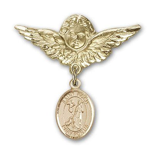 14kt Gold Large Angel w/Wings St. Roch Baby Badge - Engravable