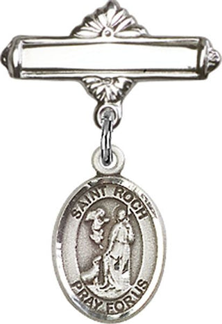 Sterling Silver Polished Badge Pin St. Roch Baby Badge - Engravable