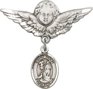 Sterling Silver Large Angel w/Wings St. Roch Baby Badge - Engravable