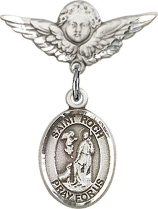 Sterling Silver Small Angel w/Wings St. Roch Baby Badge - Engravable