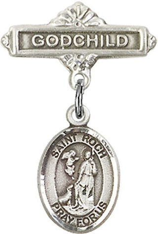 Sterling Silver Godchild St. Roch Baby Badge - Engravable