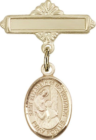 14kt Gold Filled Polished Badge Pin St. Elizabeth of the Visitation Baby Badge - Engravable