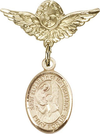 14kt Gold Small Angel w/Wings St. Elizabeth of the Visitation Baby Badge - Engravable