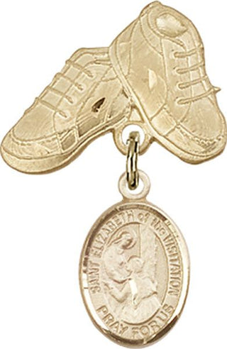 14kt Gold Baby Boots St. Elizabeth of the Visitation Baby Badge - Engravable