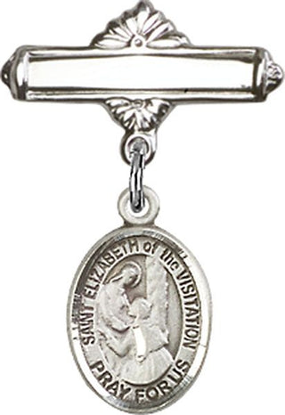 Sterling Silver Polished Badge Pin St. Elizabeth of the Visitation Baby Badge - Engravable