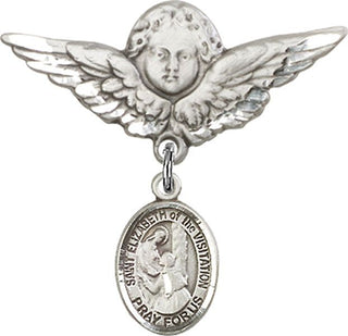 Sterling Silver Large Angel w/Wings St. Elizabeth of the Visitation Baby Badge - Engravable