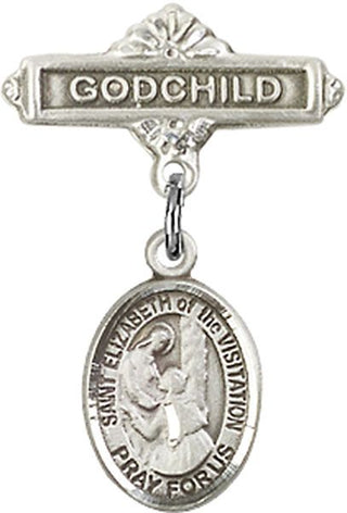 Sterling Silver Godchild St. Elizabeth of the Visitation Baby Badge - Engravable
