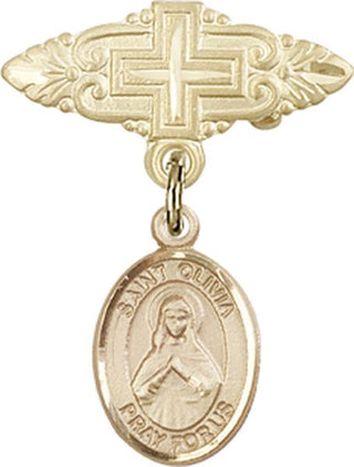 14kt Gold Filled Badge Pin With Cross St. Olivia Baby Badge - Engravable