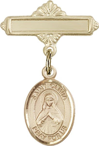 14kt Gold Polished Badge Pin St. Olivia Baby Badge - Engravable