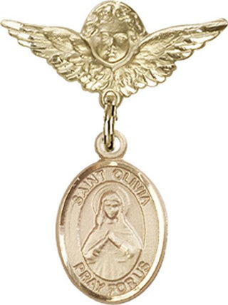 14kt Gold Small Angel w/Wings St. Olivia Baby Badge - Engravable