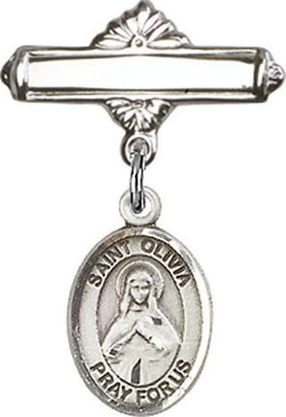 Sterling Silver Polished Badge Pin St. Olivia Baby Badge - Engravable