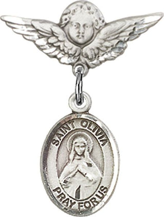 Sterling Silver Small Angel w/Wings St. Olivia Baby Badge - Engravable