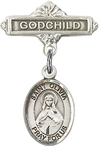 Sterling Silver Godchild St. Olivia Baby Badge - Engravable