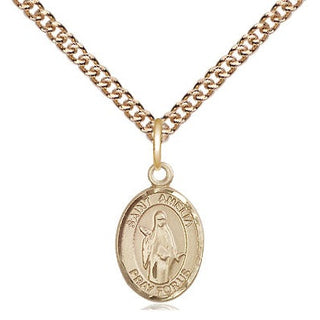 14kt Gold Saint Amelia Medal Engraved Catholic Saint Jewelry