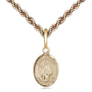 14kt Gold Saint Amelia Medal Engraved Catholic Saint Jewelry