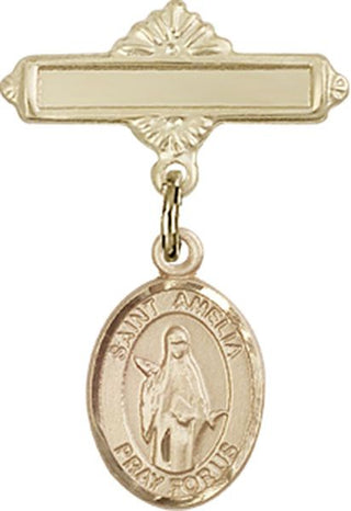 14kt Gold Filled Polished Badge Pin St. Amelia Baby Badge - Engravable