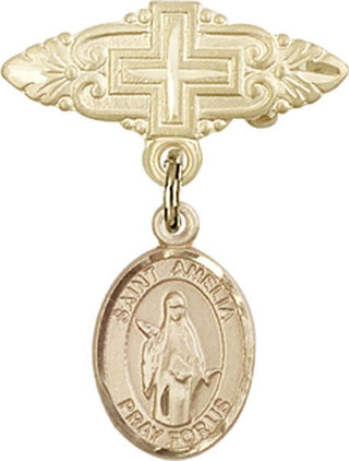 14kt Gold Filled Badge Pin With Cross St. Amelia Baby Badge - Engravable