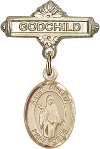 14kt Gold Godchild St. Amelia Baby Badge - Engravable