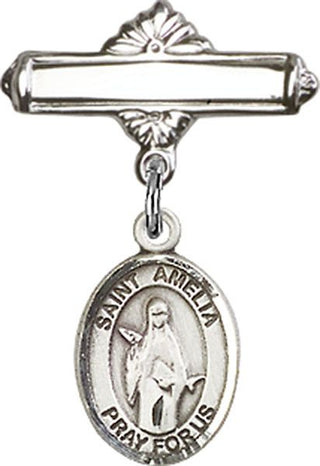 Sterling Silver Polished Badge Pin St. Amelia Baby Badge - Engravable