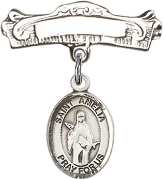 Sterling Silver Badge Pin St. Amelia Baby Badge - Engravable