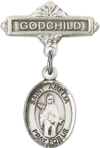 Sterling Silver Godchild St. Amelia Baby Badge - Engravable
