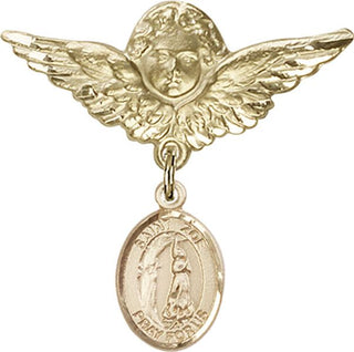 14kt Gold Large Angel w/Wings St. Zoe of Rome Baby Badge - Engravable