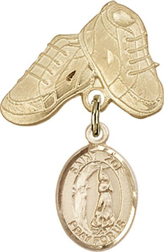 14kt Gold Baby Boots St. Zoe of Rome Baby Badge - Engravable