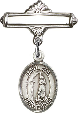 Sterling Silver Polished Badge Pin St. Zoe of Rome Baby Badge - Engravable