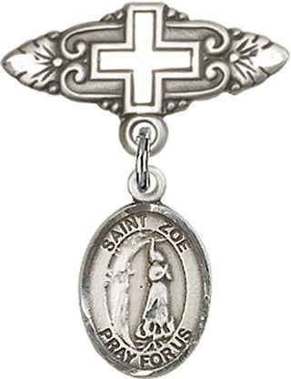 Sterling Silver Badge Pin With Cross St. Zoe of Rome Baby Badge - Engravable