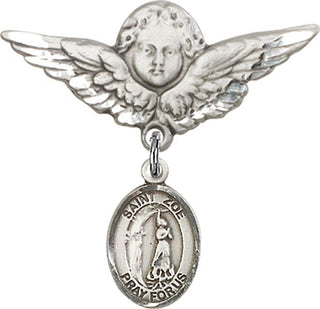 Sterling Silver Large Angel w/Wings St. Zoe of Rome Baby Badge - Engravable