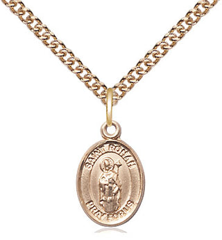 14kt Gold Saint Ronan Medal Engraved Catholic Saint Jewelry