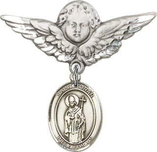 Sterling Silver Large Angel w/Wings St. Ronan Baby Badge - Engravable