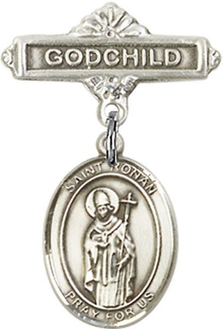 Sterling Silver Godchild St. Ronan Baby Badge - Engravable