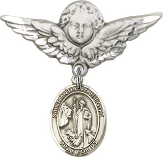 Sterling Silver Large Angel w/Wings St. Anthony of Egypt Baby Badge - Engravable