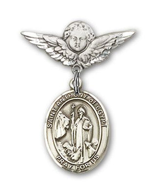 Sterling Silver Small Angel w/Wings St. Anthony of Egypt Baby Badge - Engravable