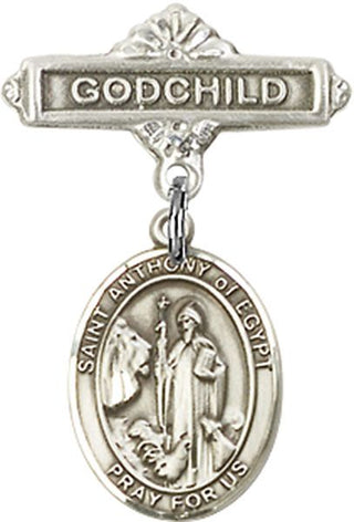 Sterling Silver Godchild St. Anthony of Egypt Baby Badge - Engravable