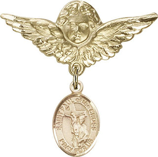 14kt Gold Filled Large Angel w/Wings St. Paul of the Cross Baby Badge - Engravable