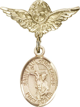 14kt Gold Filled Small Angel w/Wings St. Paul of the Cross Baby Badge - Engravable