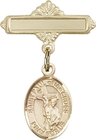 14kt Gold Polished Badge Pin St. Paul of the Cross Baby Badge - Engravable