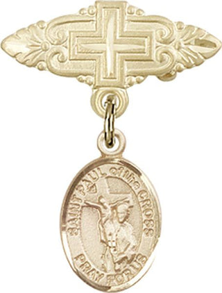 14kt Gold Badge Pin With Cross St. Paul of the Cross Baby Badge - Engravable