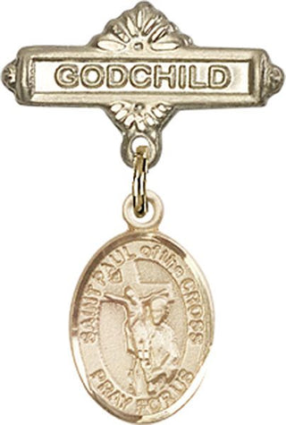 14kt Gold Godchild St. Paul of the Cross Baby Badge - Engravable
