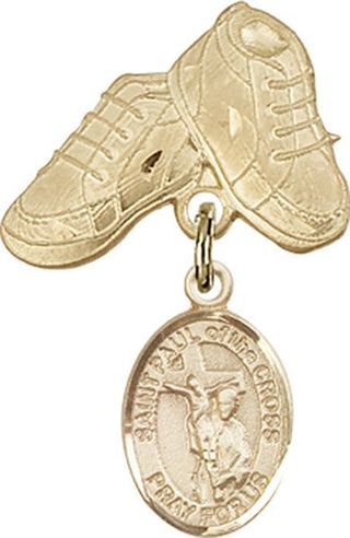 14kt Gold Baby Boots St. Paul of the Cross Baby Badge - Engravable