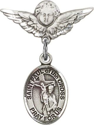 Sterling Silver Small Angel w/Wings St. Paul of the Cross Baby Badge - Engravable
