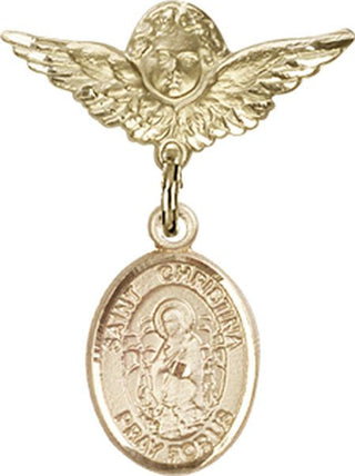 14kt Gold Filled Small Angel w/Wings St. Christina the Astonishing Baby Badge - Engravable