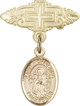 14kt Gold Badge Pin With Cross St. Christina the Astonishing Baby Badge - Engravable