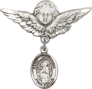 Sterling Silver Large Angel w/Wings St. Christina the Astonishing Baby Badge - Engravable