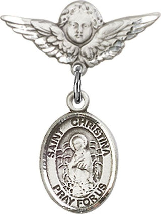 Sterling Silver Small Angel w/Wings St. Christina the Astonishing Baby Badge - Engravable