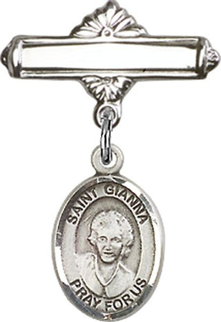 Sterling Silver Polished Badge Pin St. Gianna Beretta Molla Baby Badge - Engravable